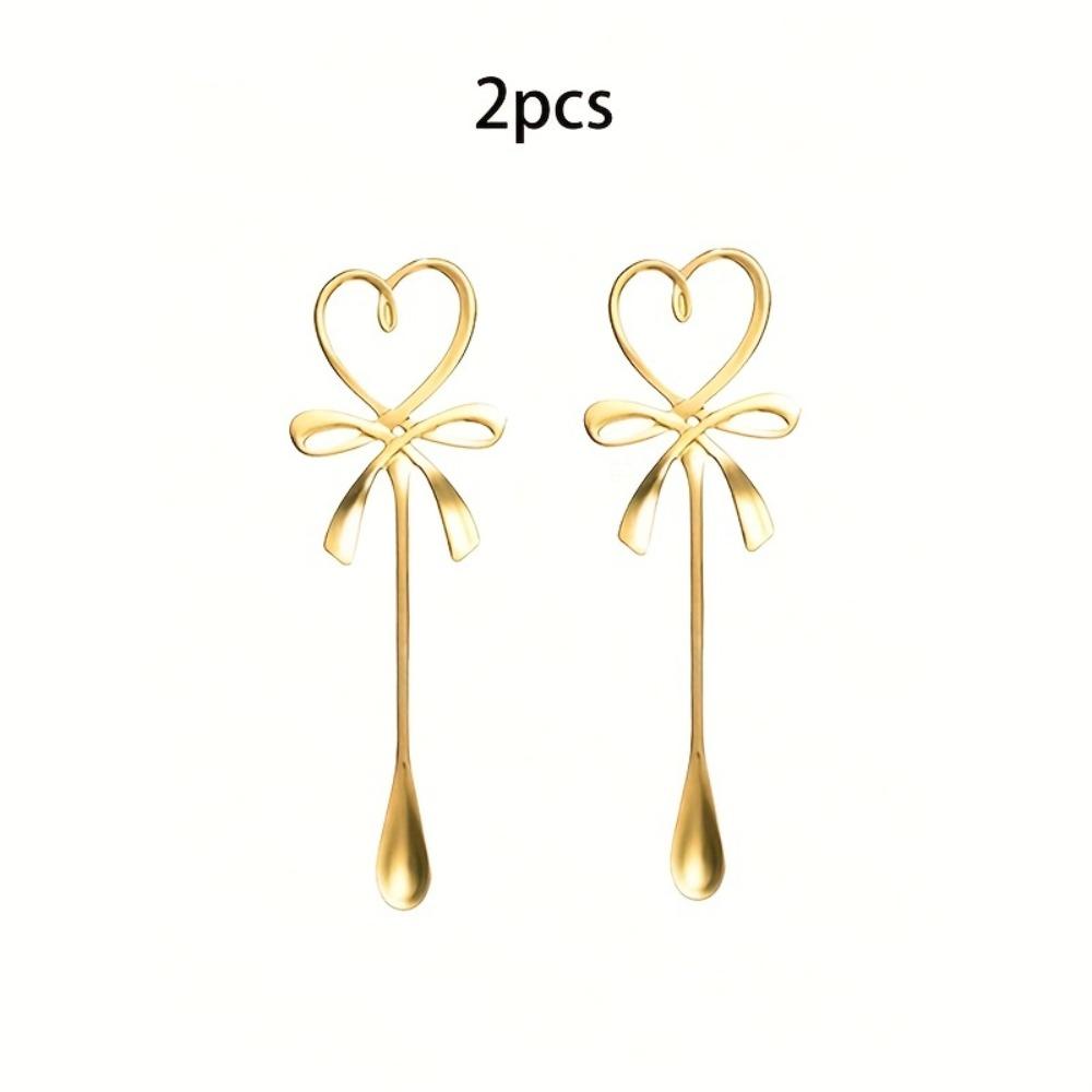 

2 шт. Ложка для чашки с бантом в форме сердца, кофейная ложка с бабочкой в форме сердца, ложка для размешивания кофе из нержавеющей стали, ложки с бантом в форме сердца из нержавеющей стали Love Butterfly Spoon-Golden-2pcs