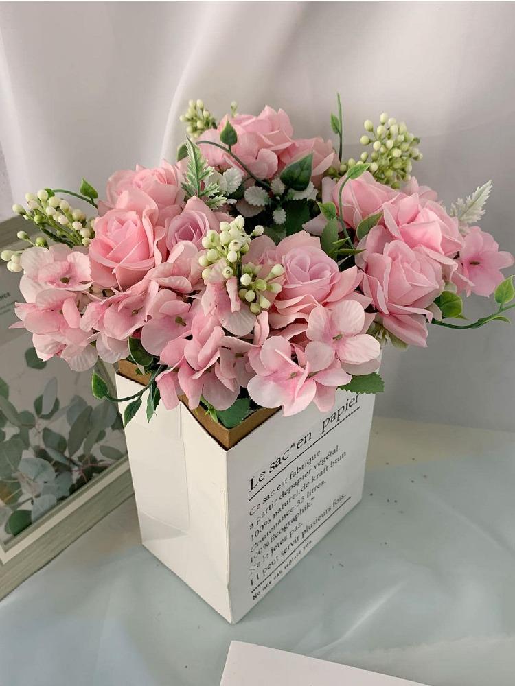 4 Pcs Artificial Rose Hydrangea Bouquet 26cm Silk Fake Flowers for Wedding Home Indoor Decoration