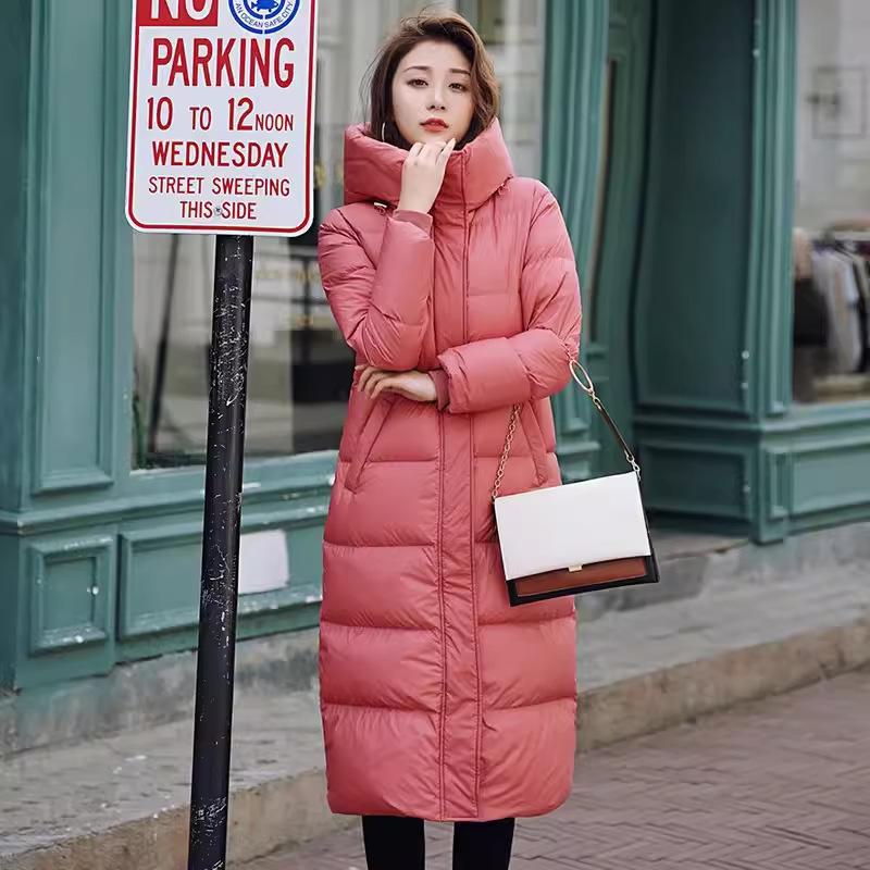 2024 Women's High-End Over-Knee White Goose Down Winter Coat