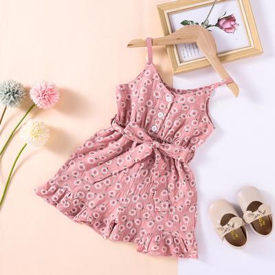 Toddler Kids Baby Girls Floral Printed Sleeveless Belt Romper Jumpsuit Clothes