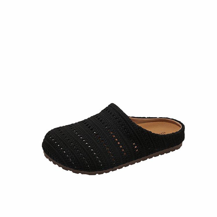 Baotou Mesh Knitted Baotou Half Slippers Women's Outer Wear Soft Bottom 2025 Spring New French Retro Casual Versatile
