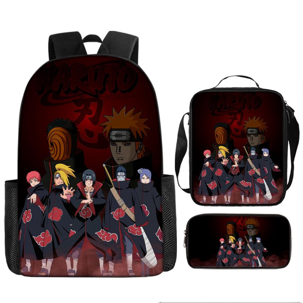 Primary school students' new Naruto cartoon schoolbag three-piece backpack large-capacity backpack