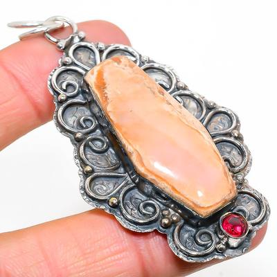 Natural Pink Opal, Garnet Gemstone 925 Sterling Silver Pendant 3.07" K8f46