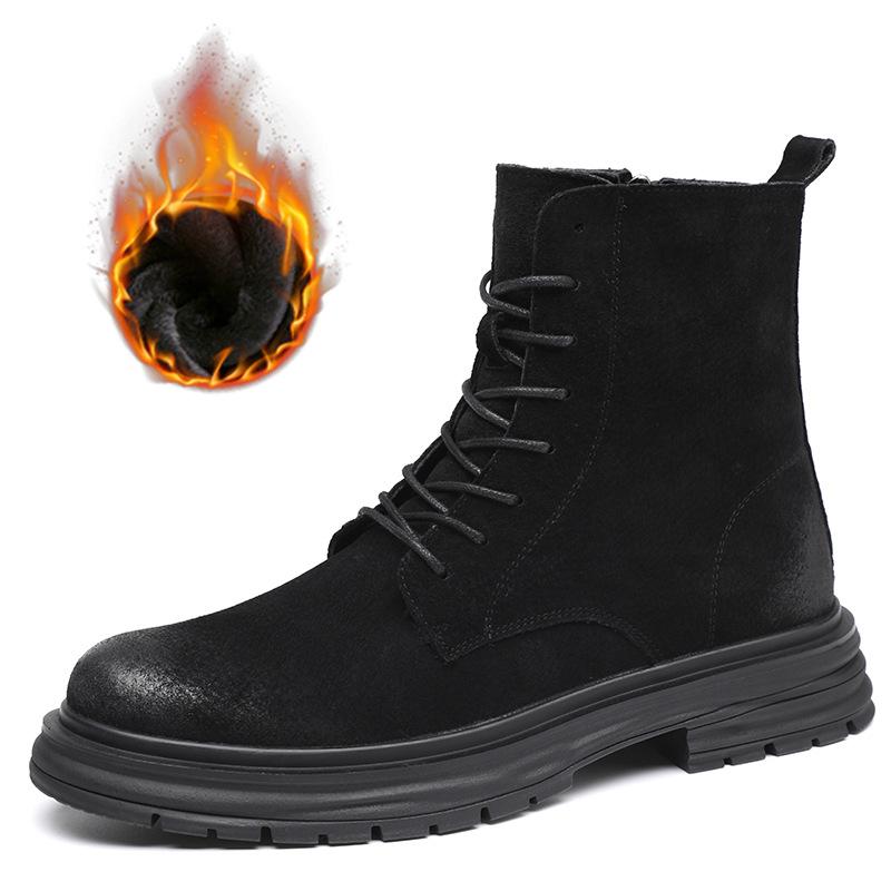 Fashion mens casual stage nightclub cow suede leather boots black trendy autumn winter shoes cowboy platform boot high motorcycle botas