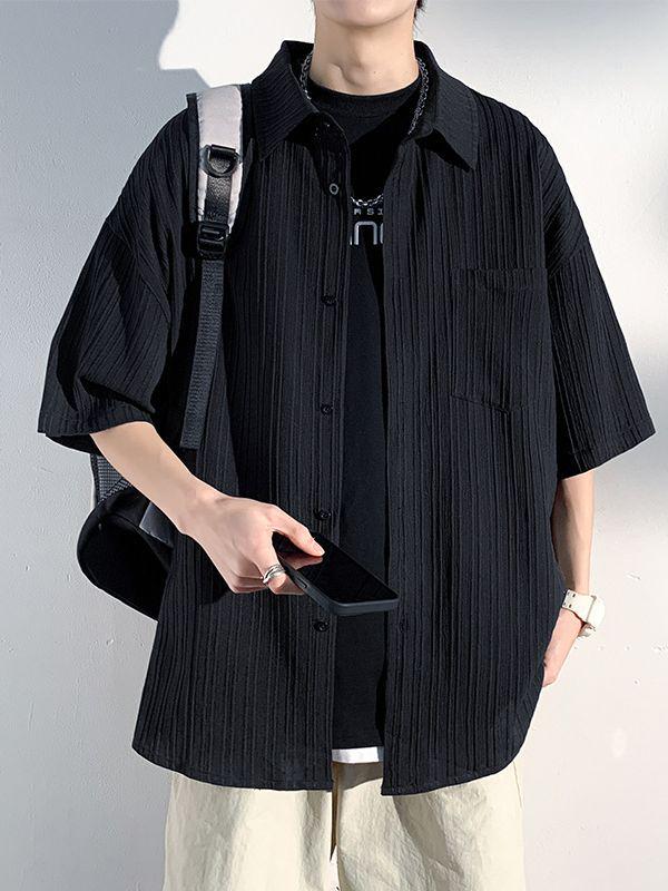 Men's Summer Trendy Solid Color Short Sleeve Ice Silk Shirt
