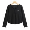 Women's 3XL Spring and Autumn Tops New Embroidered Button V-neck German Velvet All-match Fashion Long-sleeved T-shirt