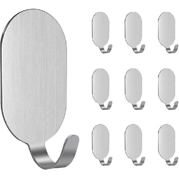 Sticky Adhesive Hooks for Hanging, Stainless Steel Hooks, Key Hooks, Towel Hooks, Coat Hooks, Command Hooks Wall Mount Hanger Door Hook Kitchen