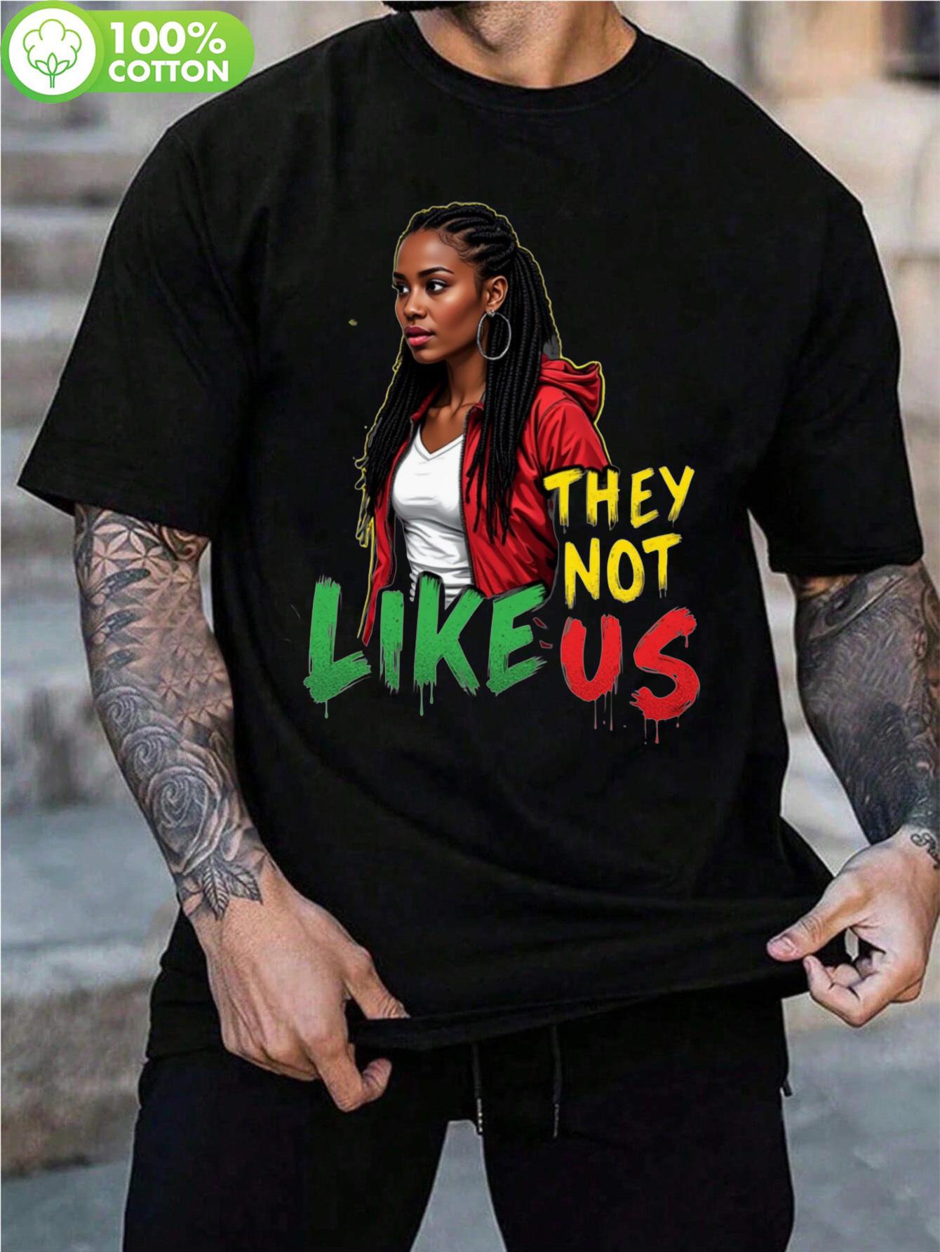 1pc Empowerment Statement  They Not Like Us  Graphic T-shirt - Black Unisex Short Sleeve Tee with Bold Colorful Print XXL
