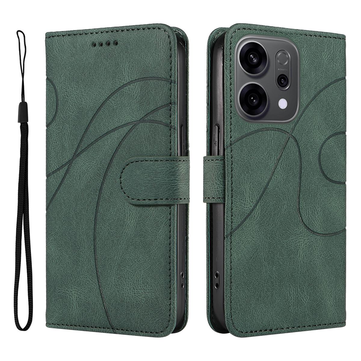 

Для Oppo Reno14 5G (Китай)/Oppo Reno14 F 5G/Oppo Reno14 5G (Глобальный) Кожаный чехол-кошелек с подставкой и дизайном изогнутых линий Green