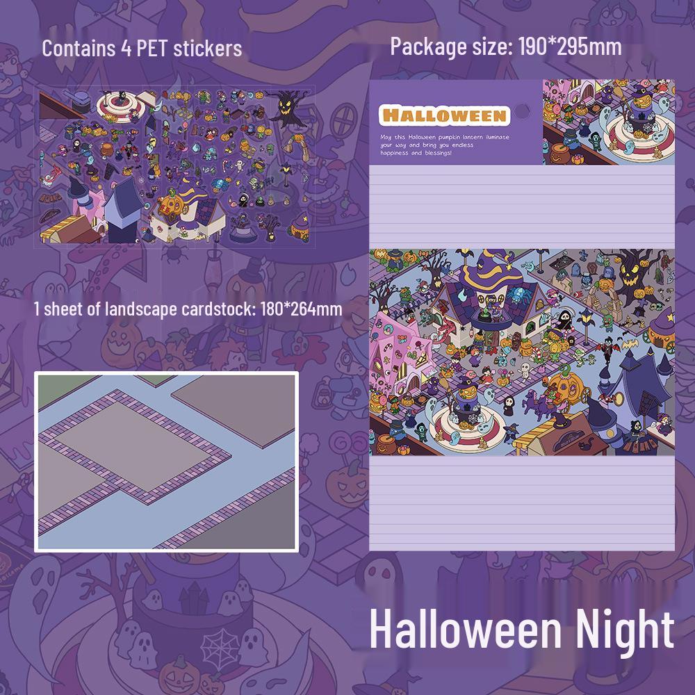 4 Sheets PET Large Format Halloween Night Scenery Creepy Series DIY Stickers