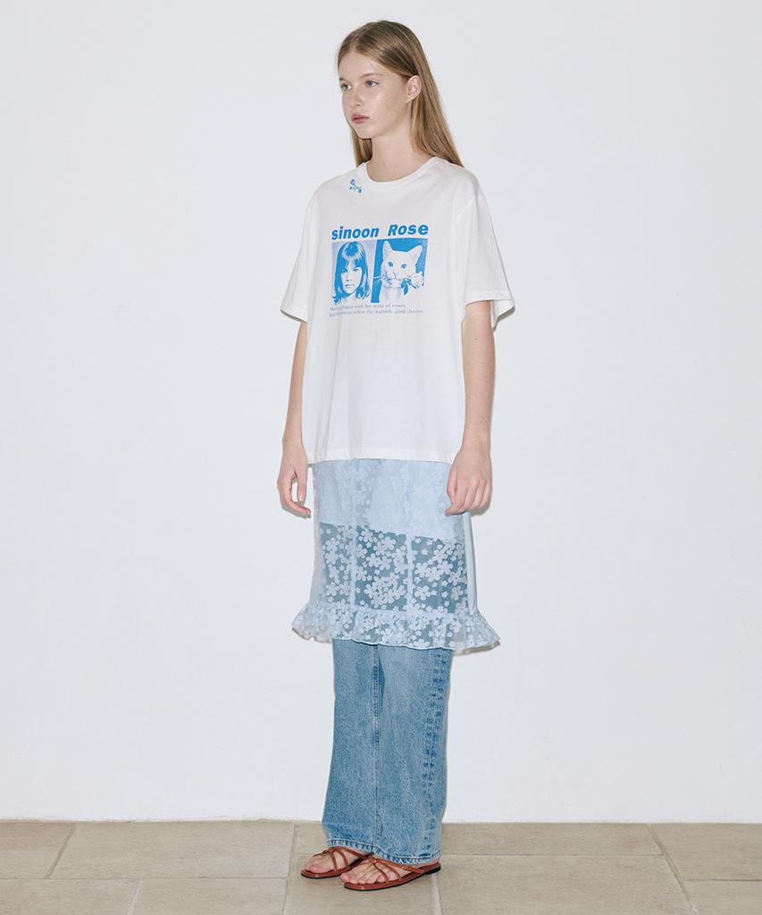 SINOON 90`S Girl & Cat T-Shirt (Ivory)