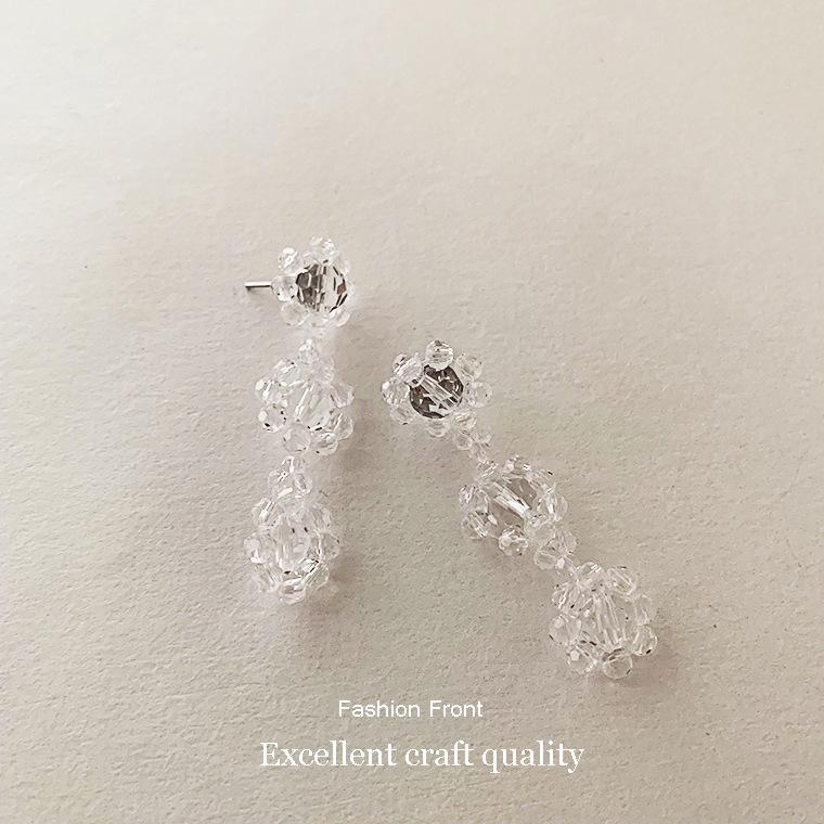 Korean Dongdaemun Crystal Flower Dangle Earrings: Elegant, Transparent, Long, and Exquisite for Women.