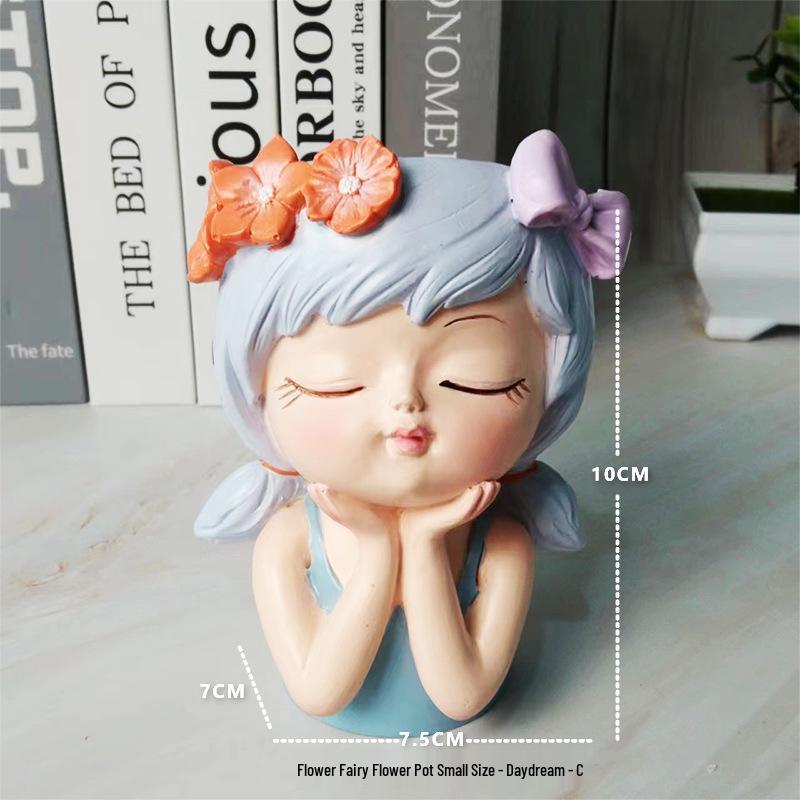 Nordic Style Resin Fairy Flower Pot - Cute Cartoon Succulent Desktop Ornament.