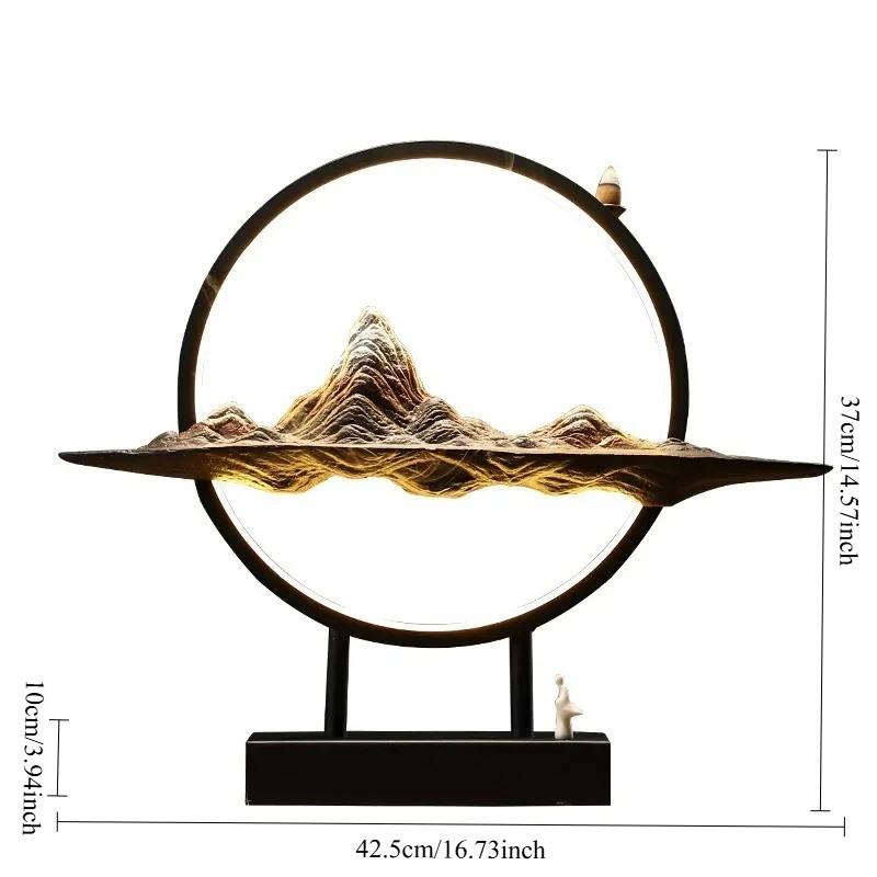 1 Set Chinesischer Stil Berg Wasserfall Keramik Rückfluss Räuchergefäß Runde LED-Leuchte Weihrauchbrenner Heimdekor(Ohne Weihrauch)