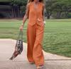 2025 Women's Fashion: European & American Solid Color Vest and Long Pants Two-Piece Casual Set