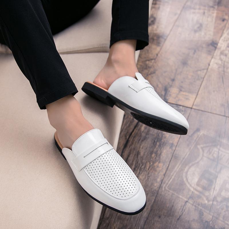 FashionAntiskid Men Slippers Leather New Loafers Casual Outdoor Non-slip Half Slipper Men Hollow Out Fashion Comfy Mens Muller Shoes