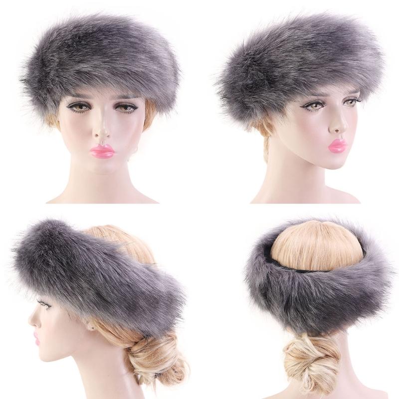 Fashion Fluffy Winter Warm Cap Wide Headband Elastic Outdoor Ski Hats Furry Ear Warmer Soft Warm Earmuff for Women