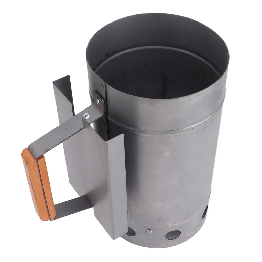 Aprinzător de coș pentru grătar cu mâner de lemn, compact, pentru grătar, pentru gătit în aer liber, camping