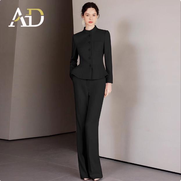 AD Winter Damen High-End Pink Wollmischung Blazer & Hosen Set - Elegantes Professionelles Outfit