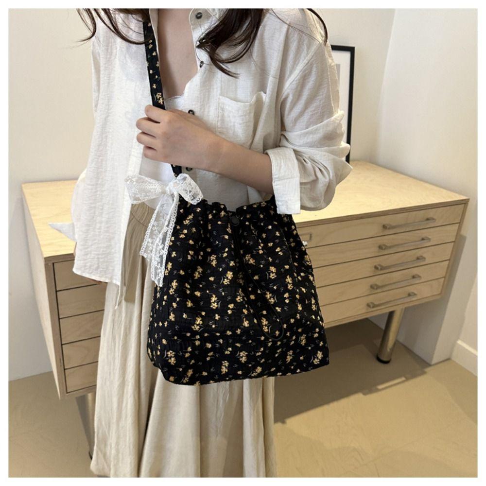 Creative Floral Printing Canvas Bag Large Capacity Simple Underarm Handbag Reusable Tote Bag