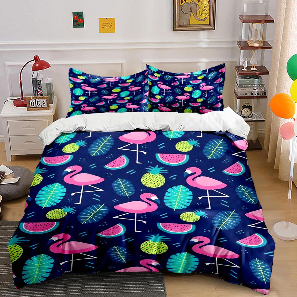 Flamingo Pineapple Leaf Design Bedding Duvet Cover Set Duvet Cover Pillowcases (1 * Duvet Cover 2 * Pillowcases, Without Duvet Insert)