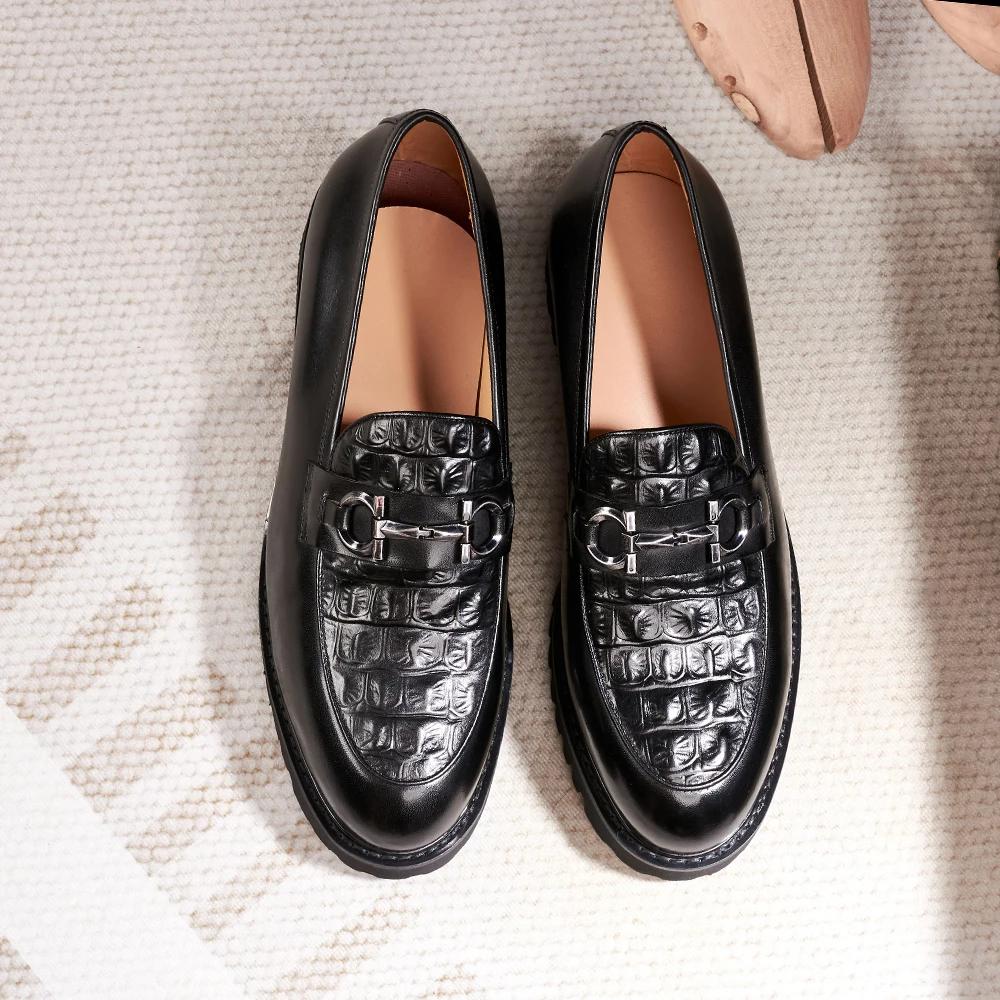 Fashion Men's Wedding Party Dress Shoes Genuine Leather Handmade Python Pattern Metal Button Loafers Casual Business Formal Shoes Men