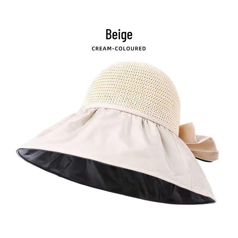 Широкополая панама с защитой от солнца и бантом