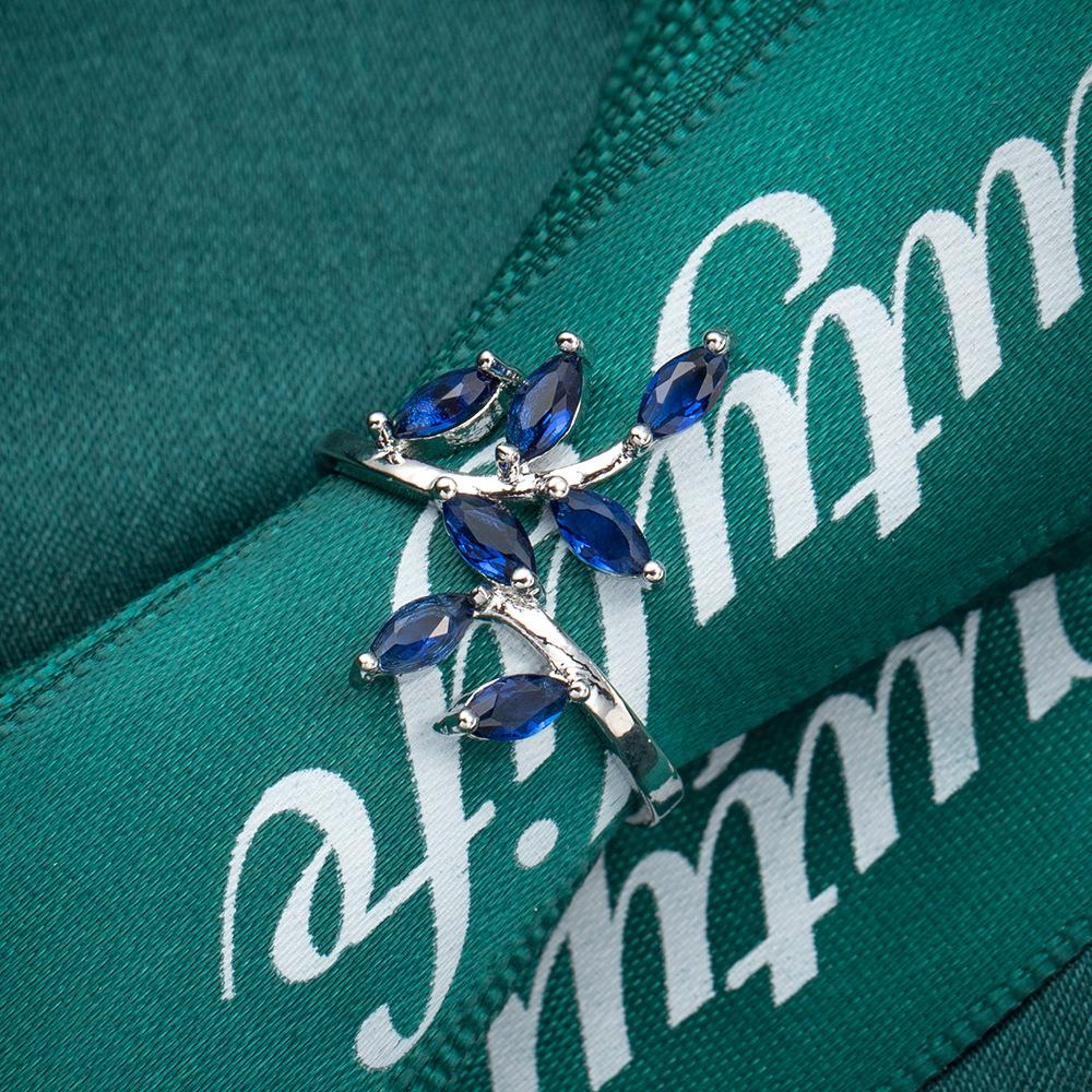 Bijuterii SODROV Inele cu frunze de copac cu zircon albastru pentru femei inel de logodna nunta