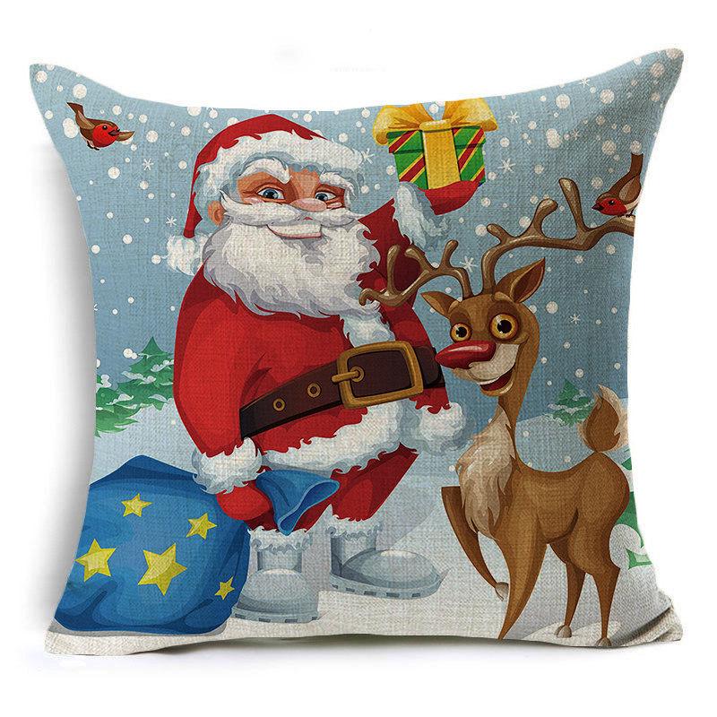 Santa Claus Cartoon Christmas Cushion Covers Reindeer Christmas Trees Linen Pillow Cover Decorative Sofa Couch Throw Pillows