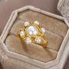 Elegant Luxury Women's Engagement Ring Adorned Flower Like Imitation Pearls Wedding Anniversary Valentine's Day Jewelry Gift