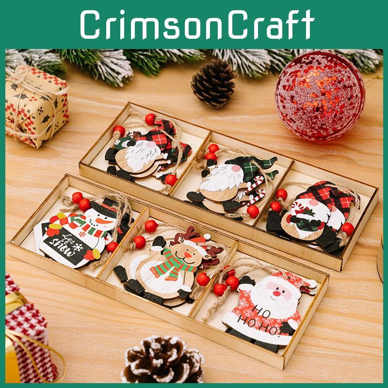 Festive Three Compartment Wooden Box Ornament For Cheerful Christmas Home Decor