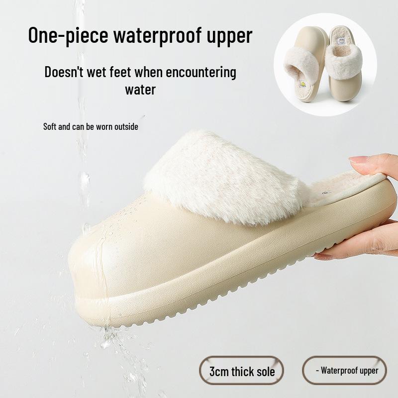 Waterproof Fur Slippers: Detachable, Washable Cotton for Men & Women, 2025 Autumn/Winter Indoor & Outdoor Use