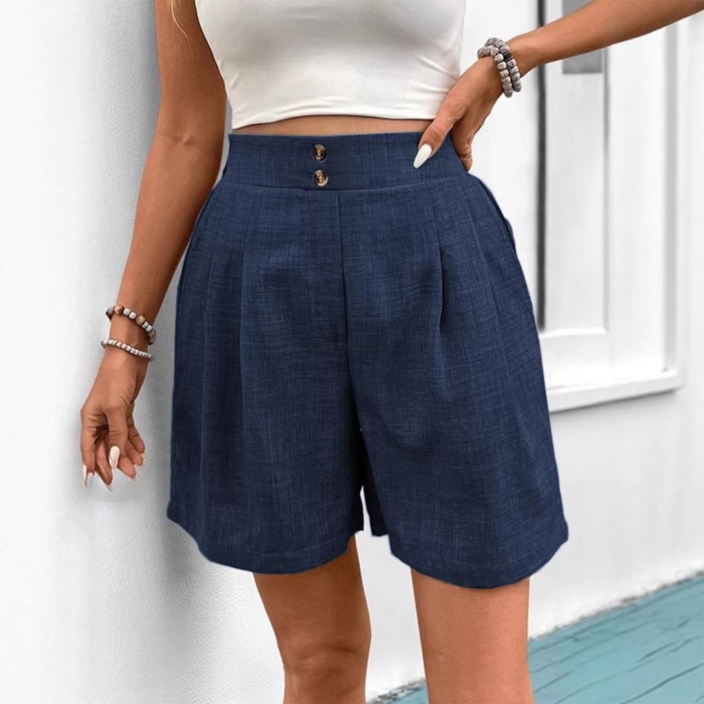 Women's Casual Button Front Elastic Waistband Shorts High Waist Loose Fit Summer Lightweight Breathable Fabric Comfortable Design