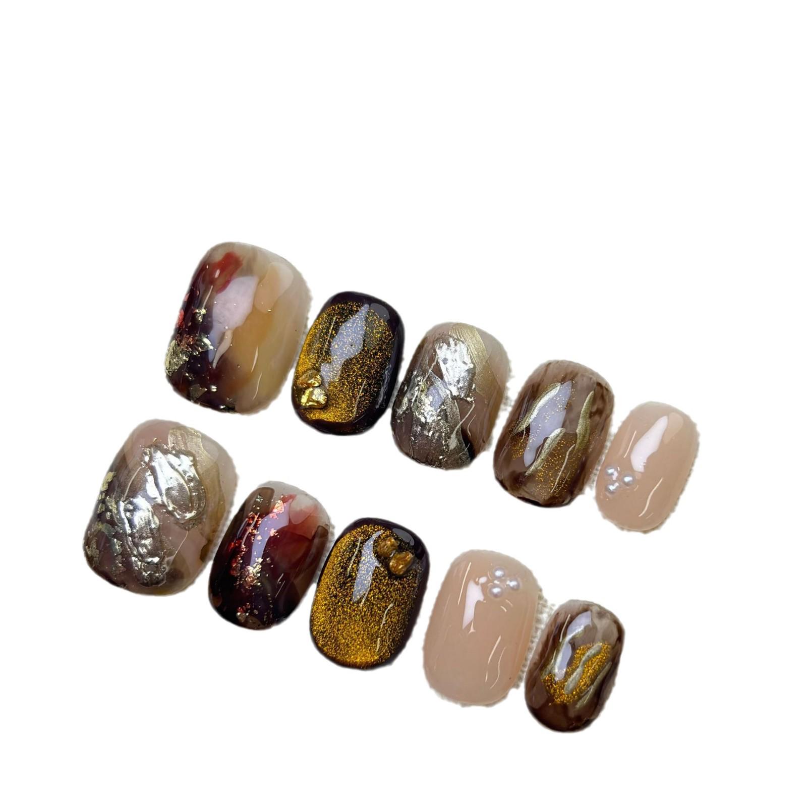 

Melodist Wearable Nails - Handmade Caramel Cat Eye Amber for Autumn/Winter Large
