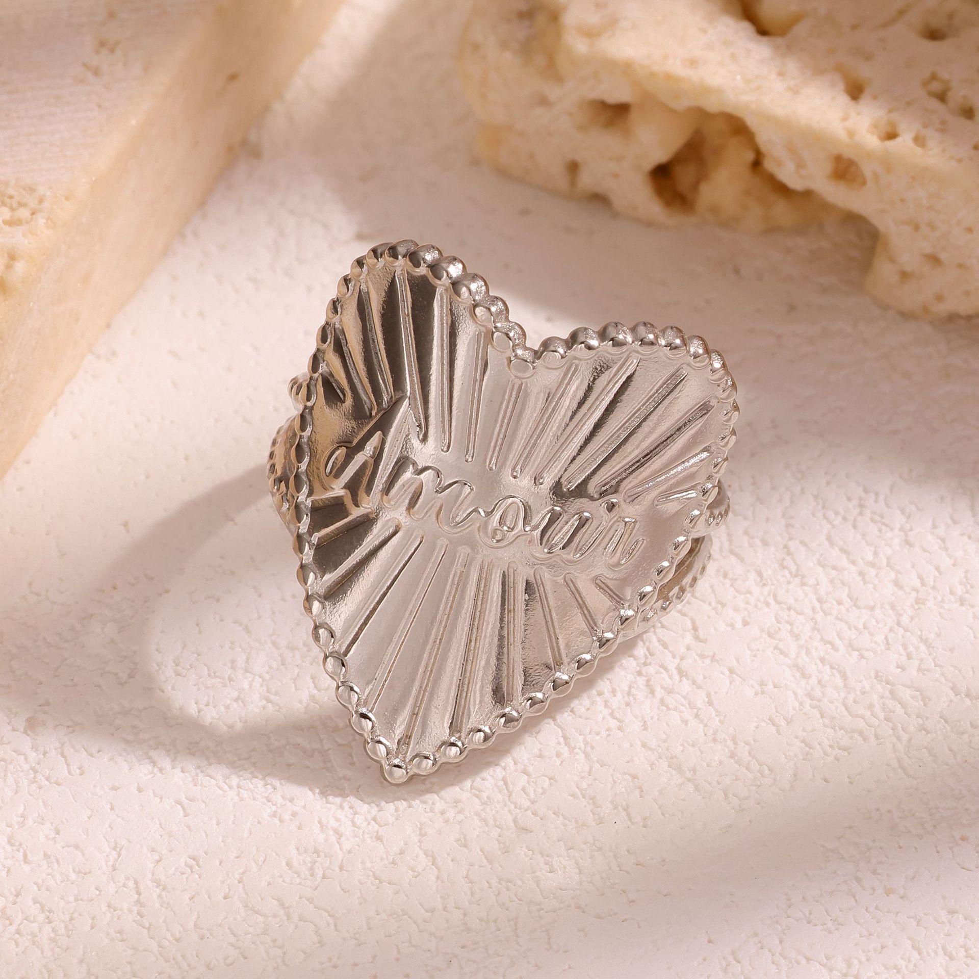 Women s Stainless Steel Open Adjustable Heart Design Ring - Light Luxury, Colorfast Titanium Steel