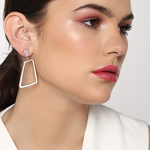 Estele Valentine Gifts For Girlfriend/Wife: 24Kt Rose Gold Tone Plated White Enamel Hexagon Danglers Earrings Girls and Women