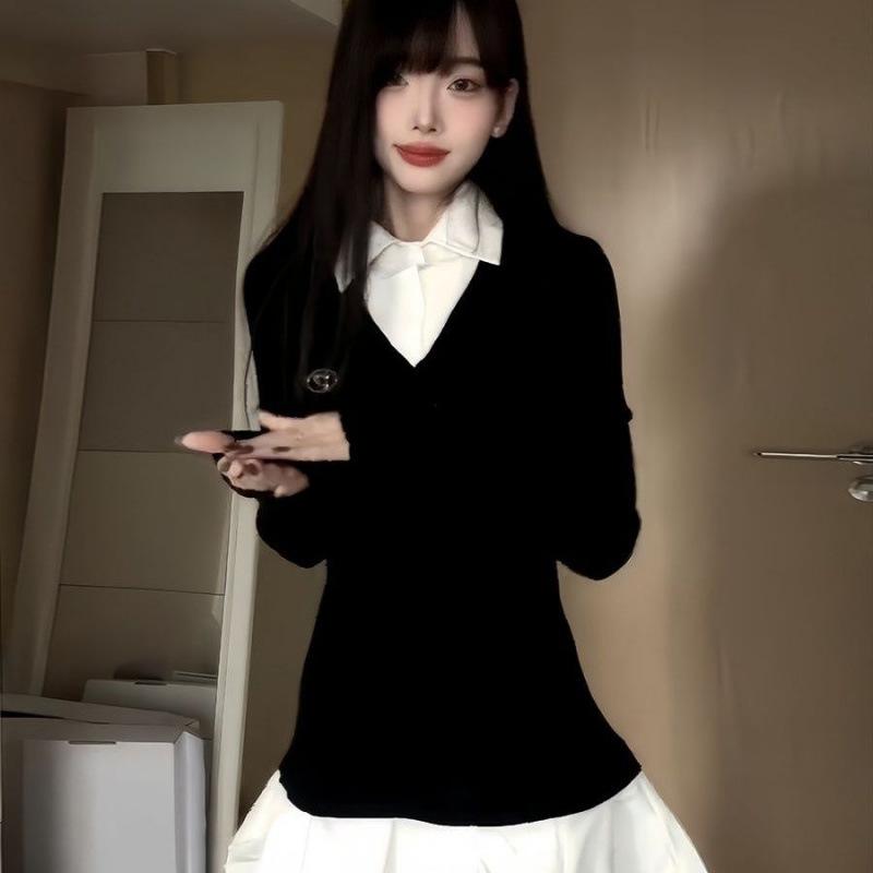 College-style Long-sleeved Dress, Long-sleeved Pleated Women's Slimming POLO Collar, College-style Autumn and Winter Collection