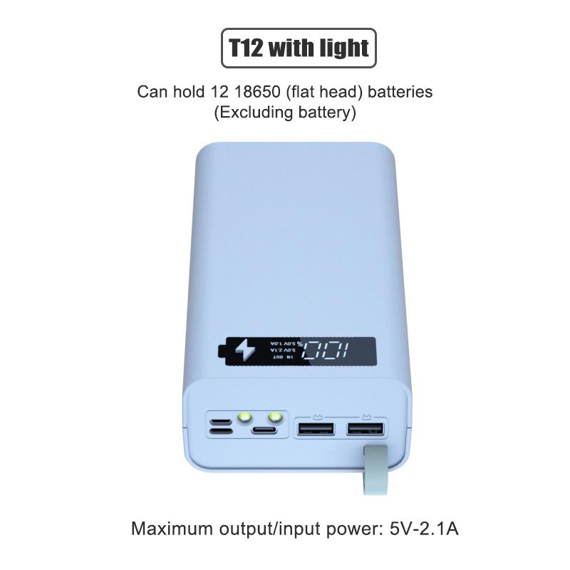 T12 Quick Charge Qc3.0 Diy 12 X 18650 Battery Power Bank Case Holder Portable Battery Storage Box With Lcd Display