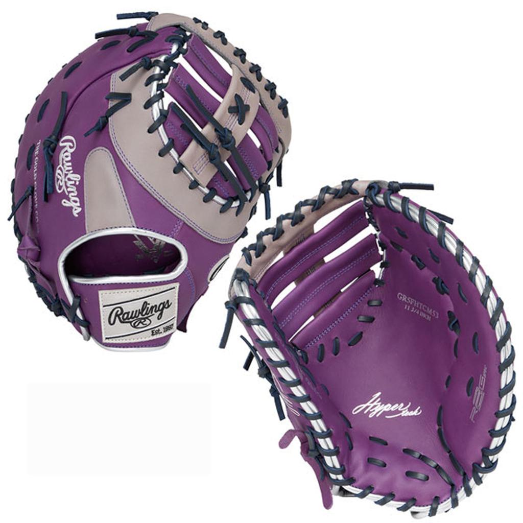 Rawlings Baseball HYPER TECH COLOR SYNC First Throw Glove, Softball, GR5FHTCM53, Base, Purple/Gray, 11.75 Inches, Right-Handed