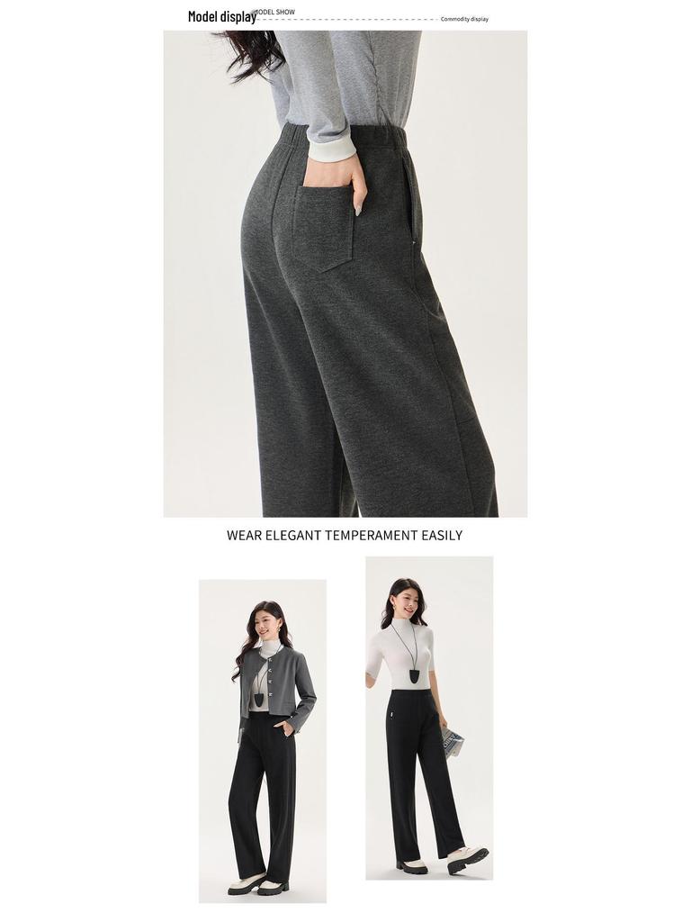 Women's High Waist White Wool-Blend Fleece Pants - Slimming, Versatile, Straight/Wide Leg Winter Casuals.