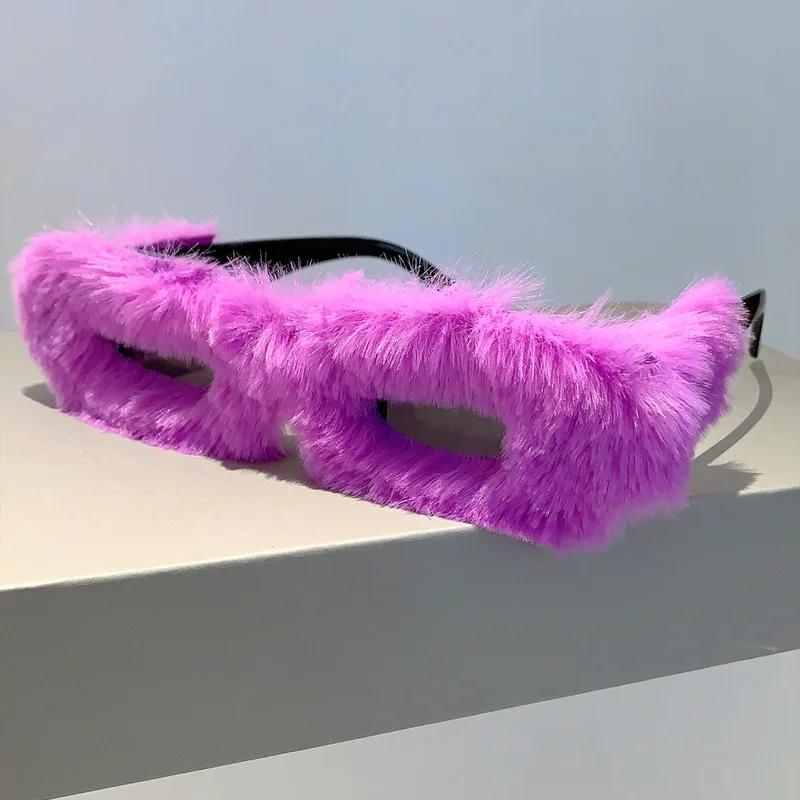 Soft Full Woollen Sunglasses Women For Men  Trend Fur Velvet Pink Sun Glasses Female Luxury Brand Designer Eyeglasses Uv400