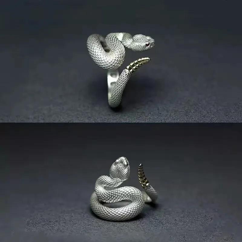 Vintage Gothic Rattlesnake Adjustable Ring for Men and Women Punk Dark Style Trendy Design Couple Rings Jewelry Accessories