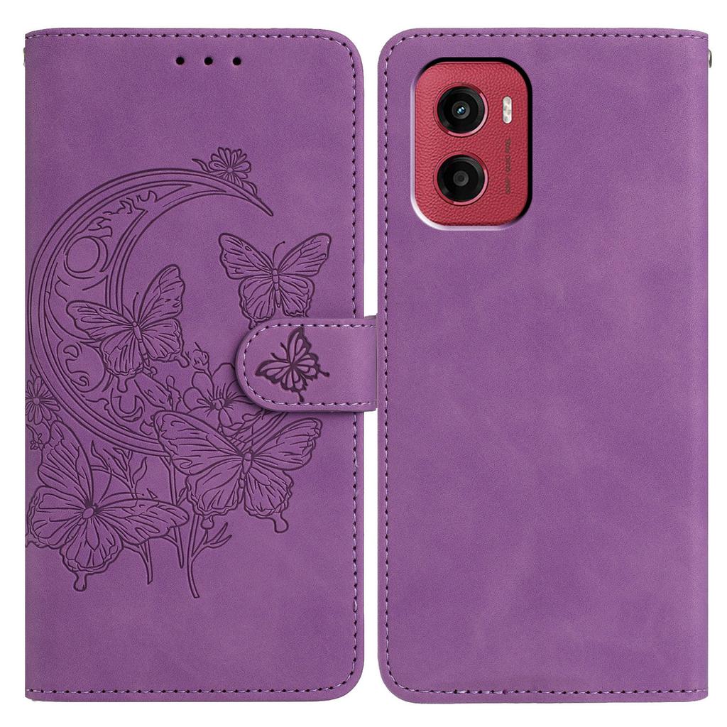 For Motorola Moto G05 4G/E15 4G Case Butterfly Flower Imprinted PU Leather Wallet Stand Phone Cover