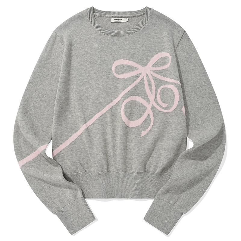 KIRSH Plain Ribbon Cherry Knit [Gray]