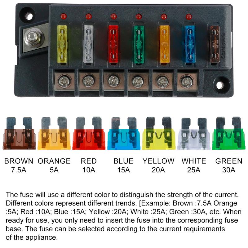 Blocchetto Portafusibili a 4/6 Vie 12V Portafusibili a Lama con Indicatore LED Coperchio Impermeabile Sicuro Compatto Scatola Fusibili per Auto Barca