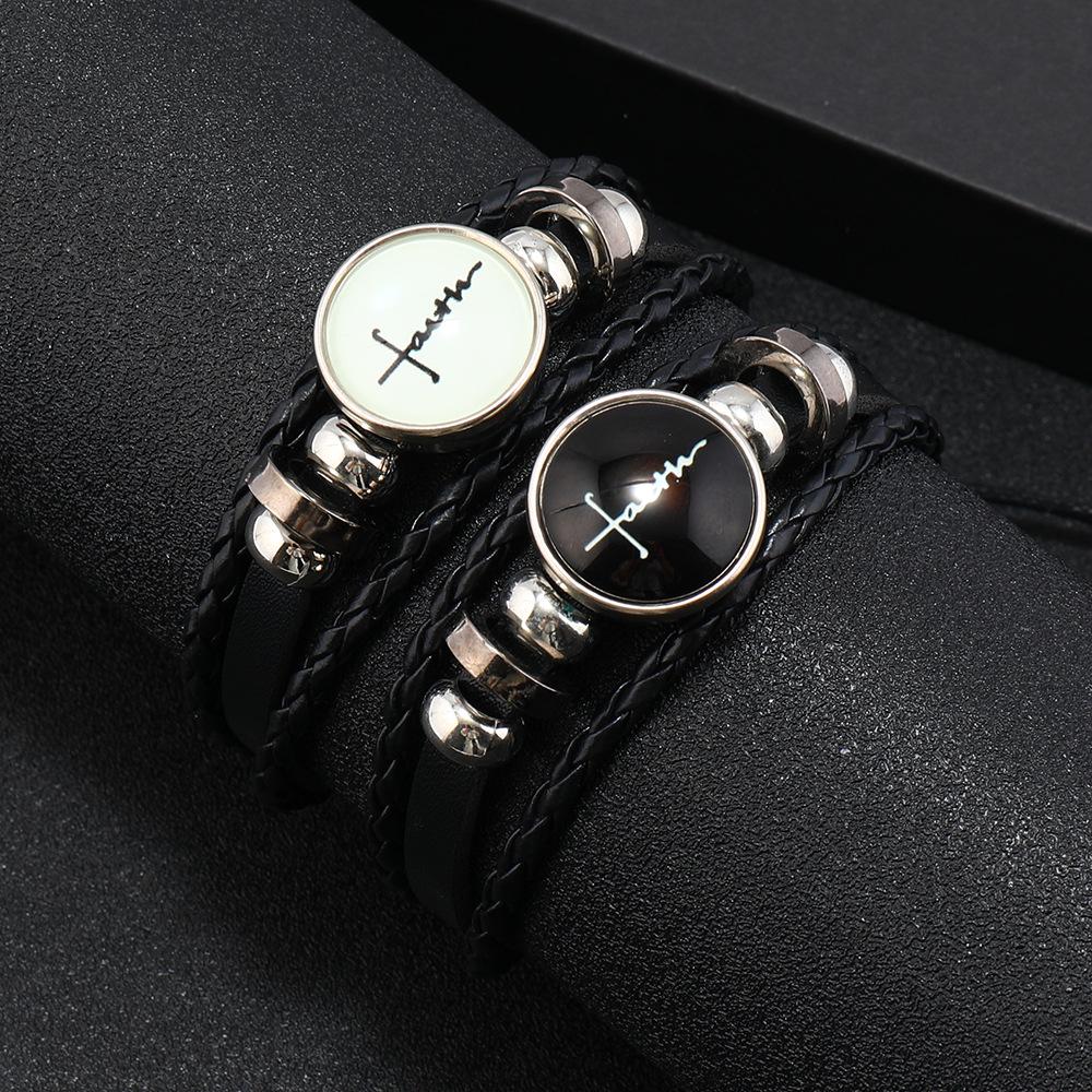 

Luminous Signature Faith Leather Bracelet - Personalized European and American Style, Commemorative Accessory чорний