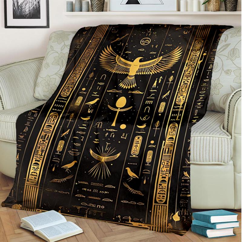 1PC Egyptian theme printed blanket, all season lightweight home office outdoor nap multifunctional blanket A2
