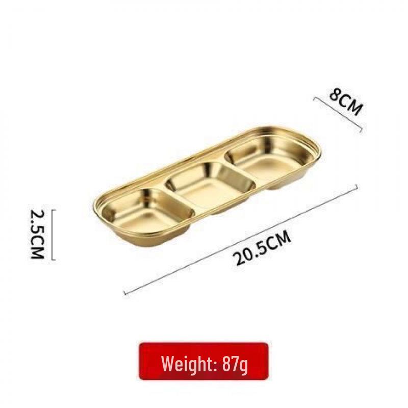 Korean Style 304 Stainless Steel Multi-compartment Sauce Dish for BBQ & Hot Pot, Golden Finish
