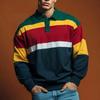 Polo Retro de Rayas de Manga Larga, Comodidad Casual para el Uso Diario.