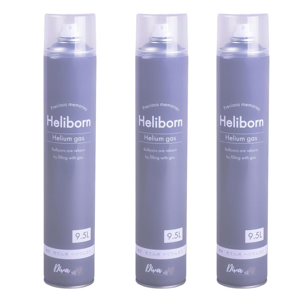 Diva Helium Gas Set of 3 for Aluminum Refill Heliborn Balloons Not 9.5L Balloons, Only, (Rubber Compatible)